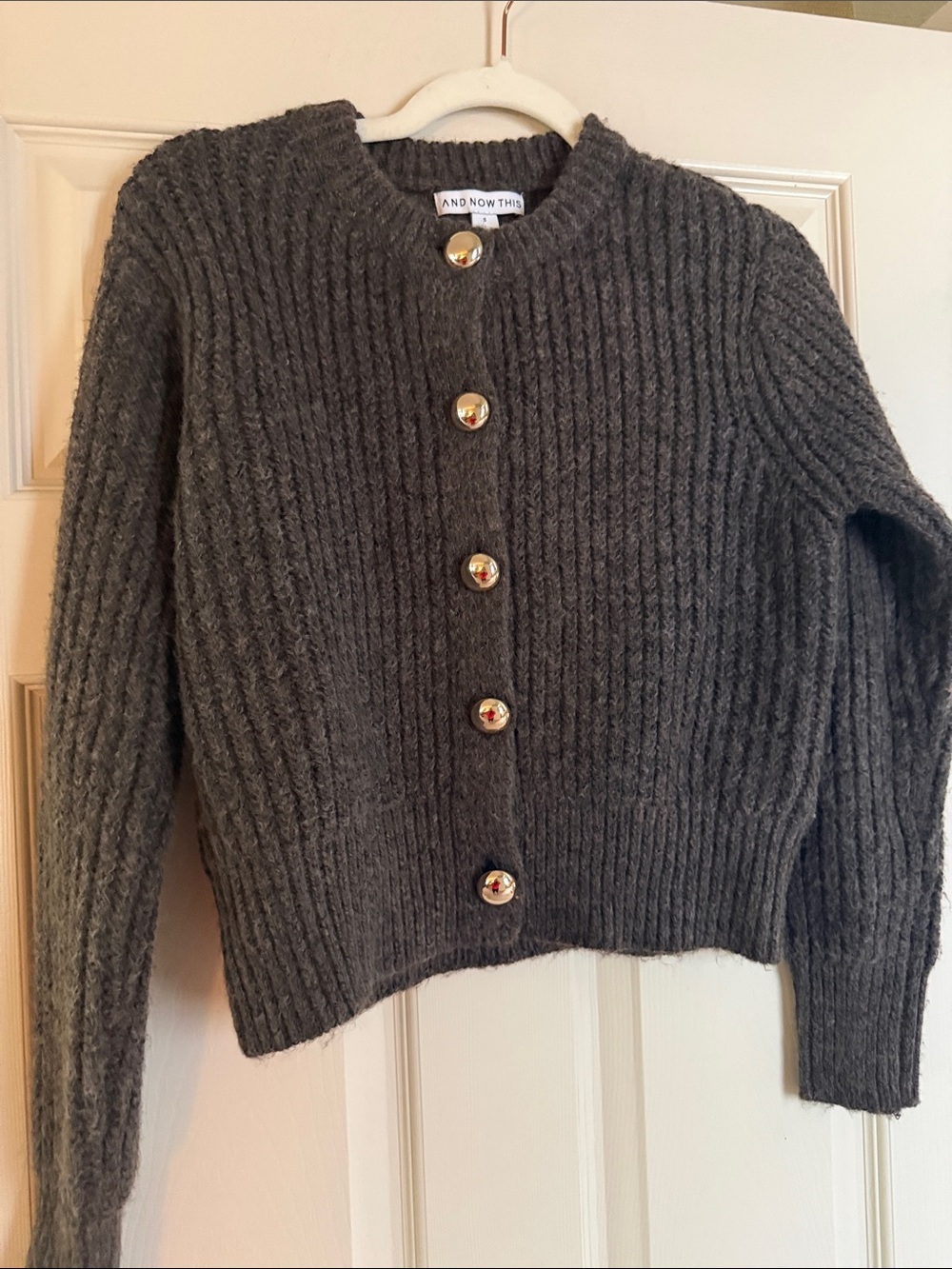 And Now This Charcoal Ribbed Button Cardigan
